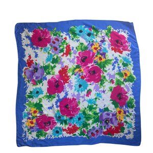 Liz Claiborne Floral Silk Scarf Blue Pink Red Yellow Purple 30" X 29.5"